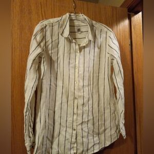womens joie long sleeve linen shirt white/blue stripes medium 29 long 21 armpit